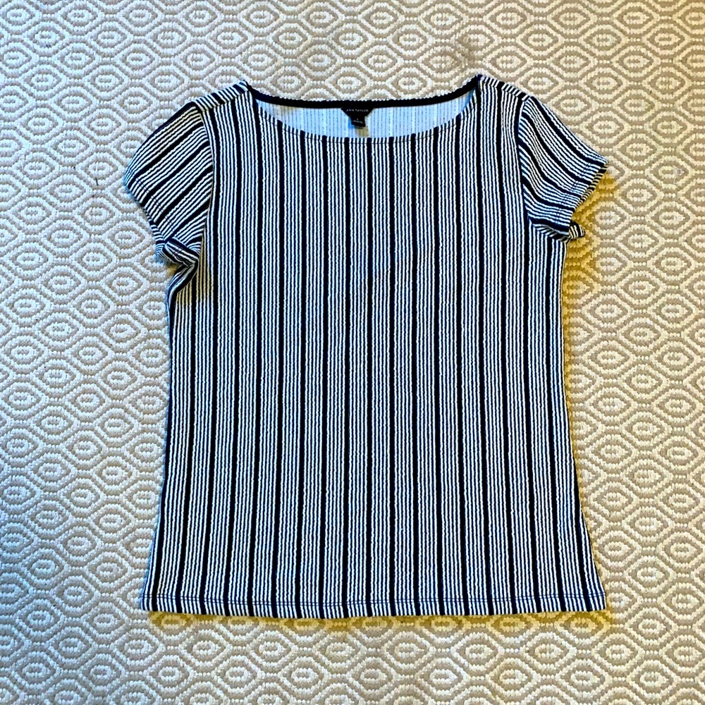 Ann Taylor Striped Black and White Blouse
